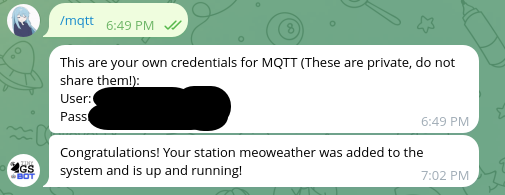 Registering My Own Station meoweather with the bot.